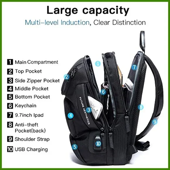 Waterproof Sling Backpack with USB Charging Port, 15L Capacity